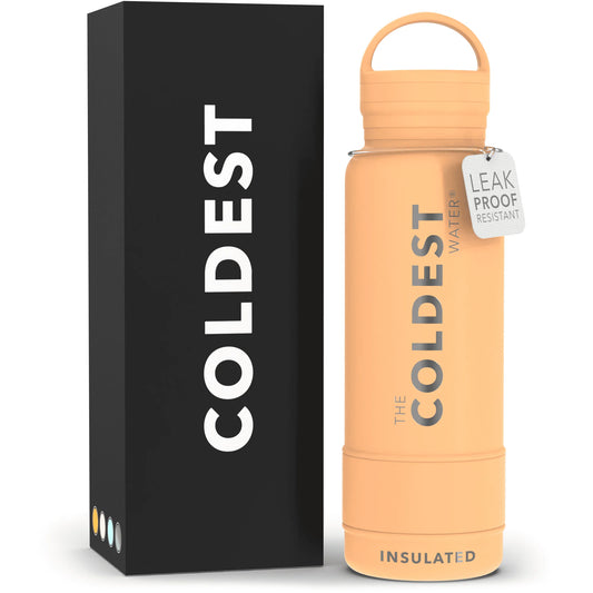 Water Bottle with Handle Lid | Leak Proof, Stainless Steel, Triple Walled Bottles (21 Oz, Sahara Peach)